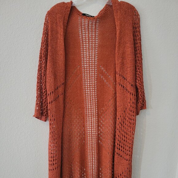 Fall Burnt Orange Boho knit cardigan duster sweater cardigan M L M/L  GeeGee - Picture 1 of 8
